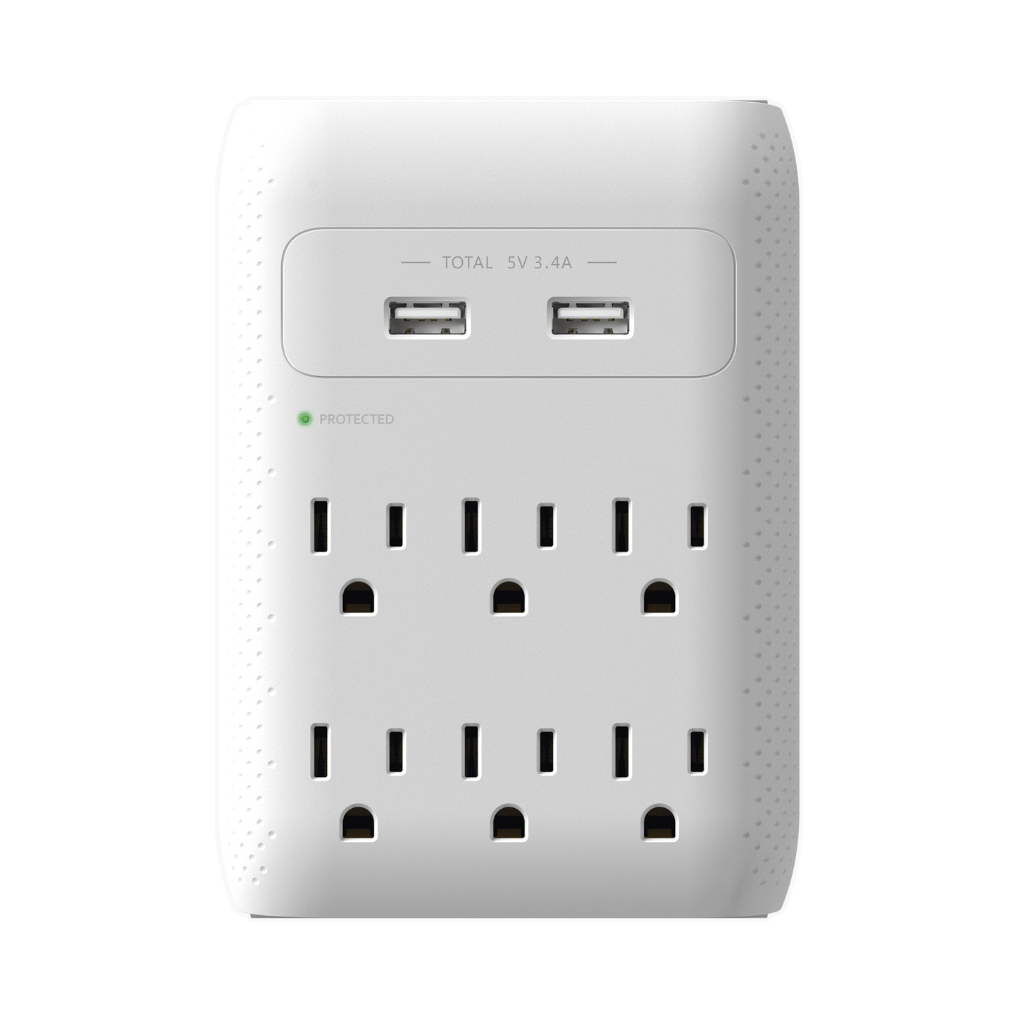 Multicontacto de Pared 110 Vca/ Supresor de Picos / 6 x Nema 5-15P / 2 x USB (5V @3.4A)
