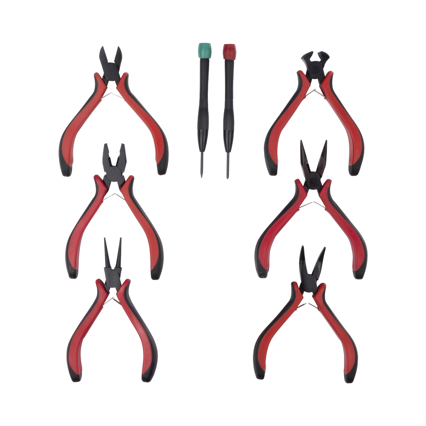 Juego de Herramientas con 6 Pinzas Eléctricas de 4.5" + 2 Desarmadores de Precisión (Plano y Cruz).