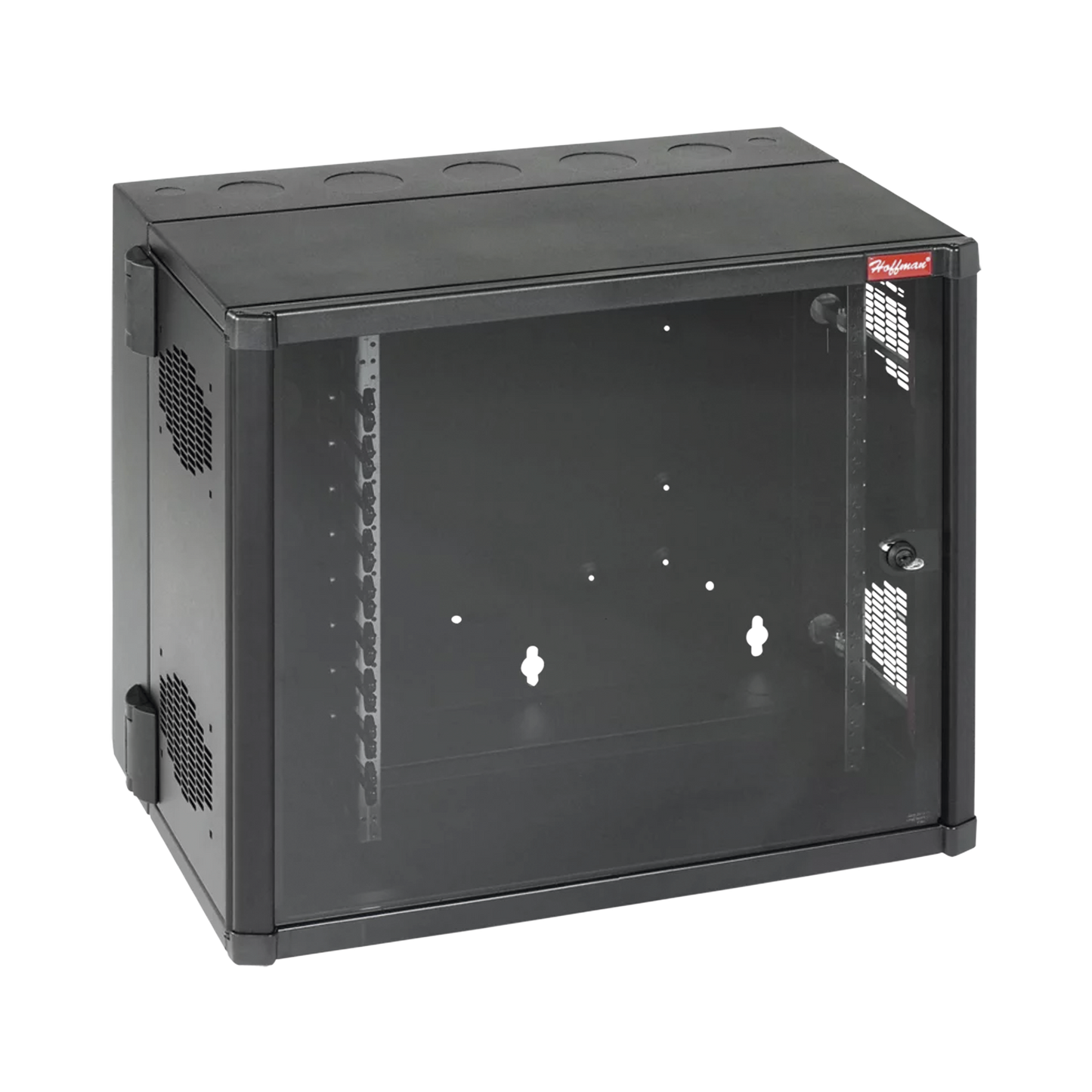 Gabinete AccessPlus de Montaje en Pared de 19in, Rieles Numerados y Roscados #10-32, Puerta con Ventana de Seguridad, 700 mm de Ancho, 637 mm de Profundidad, 12 UR, Color Negro