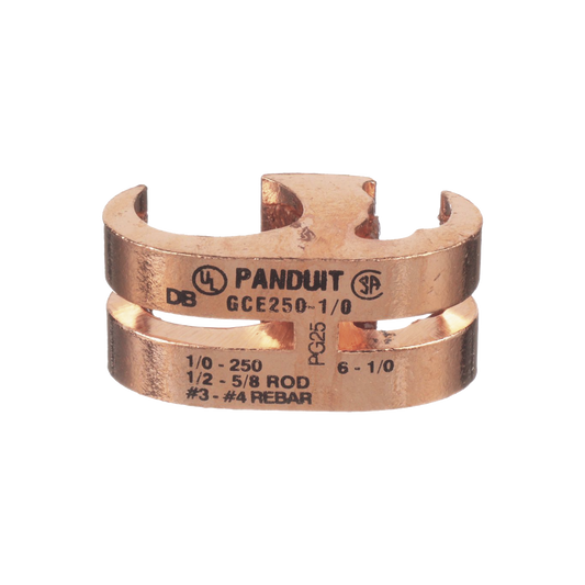 Conector de Conexión a Tierra estilo "E" para Conductor 1/0 AWG STR – 250 KCMIL MAIN y 6 AWG SOL – 1/0 AWG STR TAP