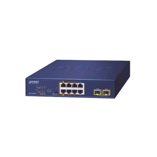 Switch PoE No Administrable de Escritorio, 2 Puertos Gigabit 802.3bt, 4 Puertos Gigabit 802.3at, 2 Puertos 10/100/1000, 2 Puertos SFP Gigabit.