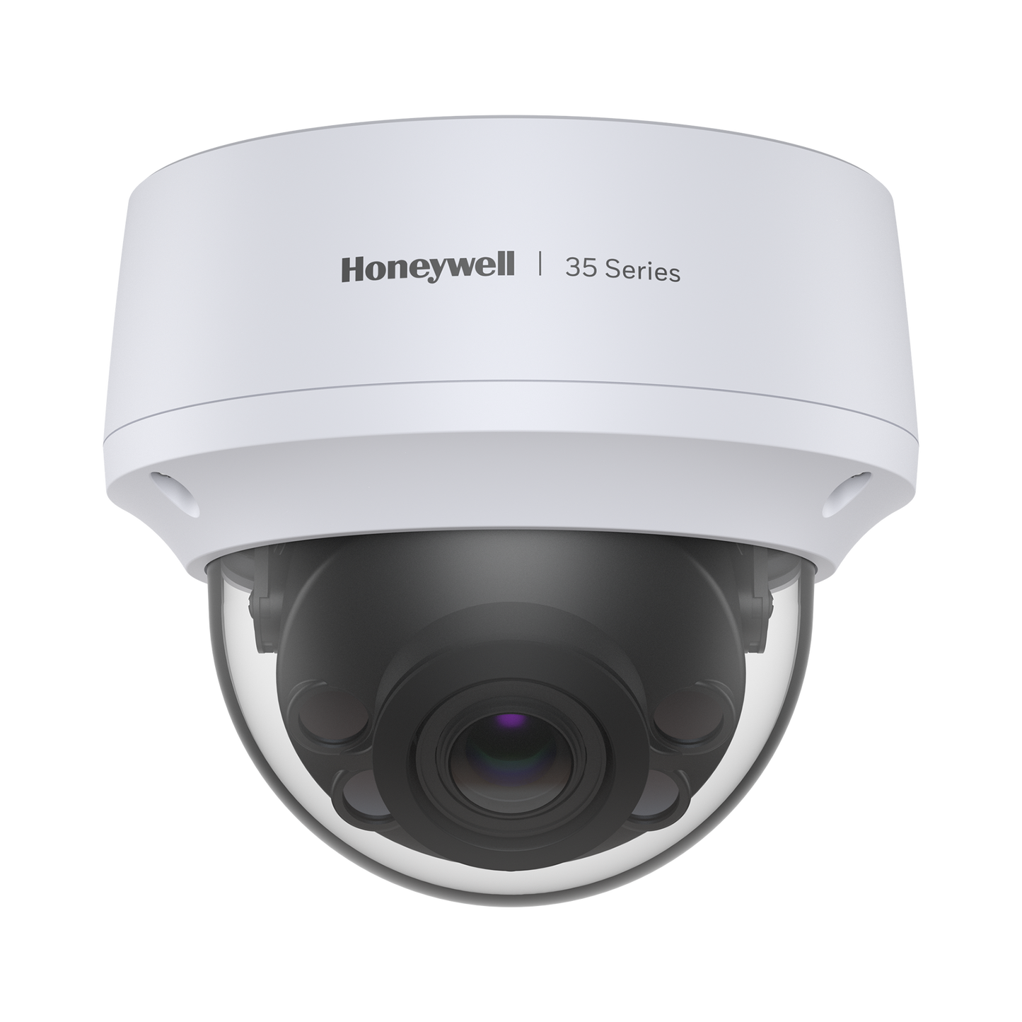 Camara Domo IP 5 Megapixel / Lente Mot. 2.7 a 13.5 mm / 50 mts IR / NDAA / ONVIF / Exterior IP67 / IK10 / H.265 / IA (Filtro de Humanos y Vehiculos) / Merodeo / Conteo de Personas / PoE / Audio y Alarmas I/O / Serie 35 / Honeywell Security