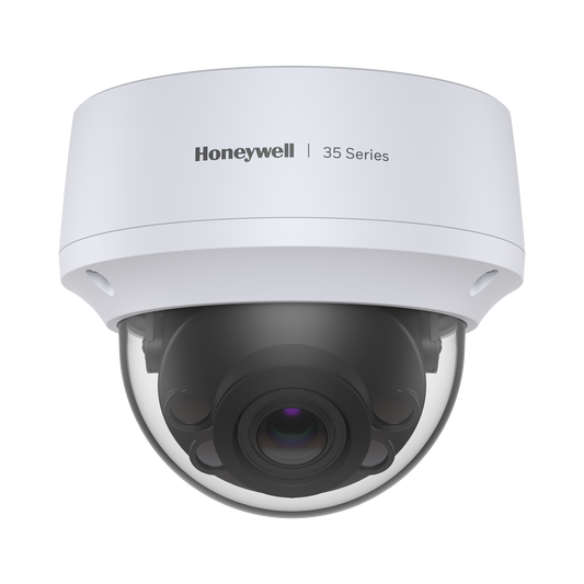 Camara Domo IP 8 Megapíxel / Lente Mot. 2.7 a 13.5 mm / 50 mts IR / NDAA / ONVIF / Exterior IP67 / IK10 /  IA (Filtro de Humanos y Vehiculos) / Merodeo / Conteo de Personas / PoE / Audio y Alarmas I/O / Serie 35 / Honeywell Security