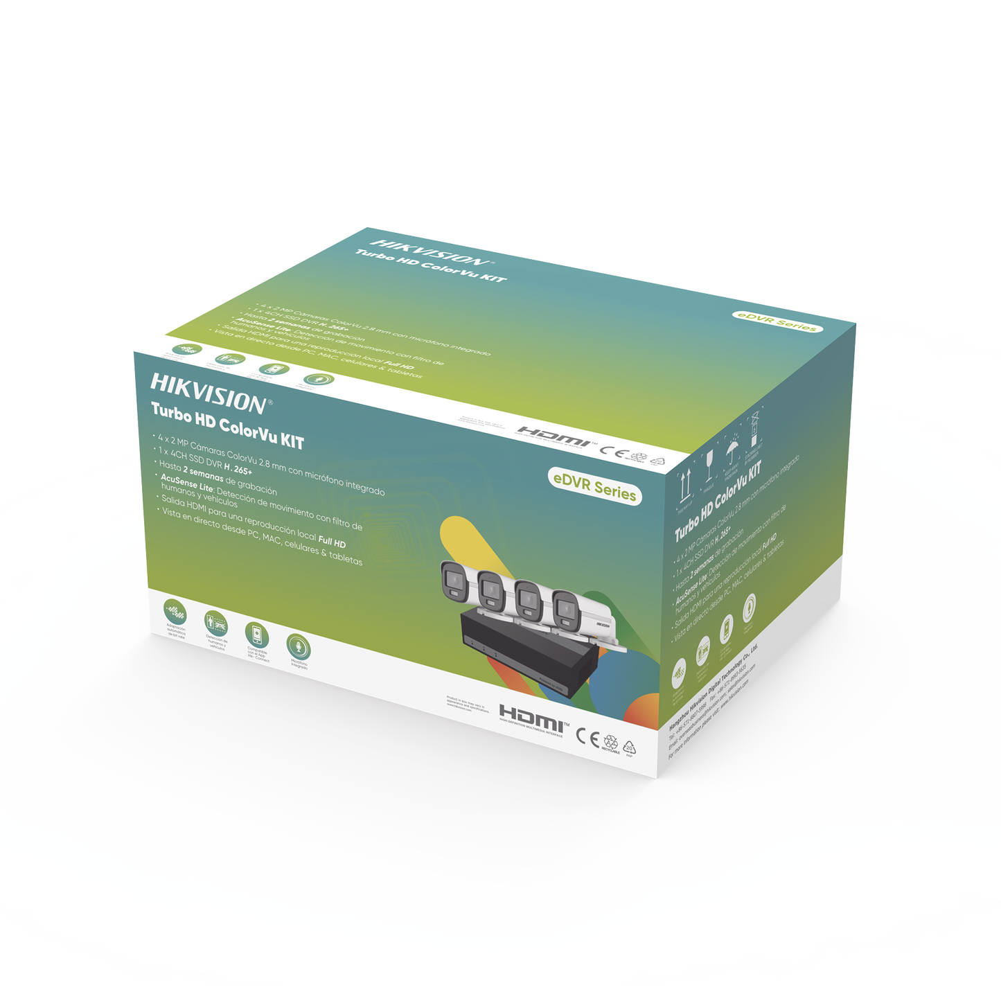 Kit TurboHD 1080p / DVR 4 Canales con Unidad de Almacenamiento eSSD de 300 GB / 4 Cámaras Bala ColorVu con Micrófono Integrado / Fuente de Poder / Accesorios de Instalación