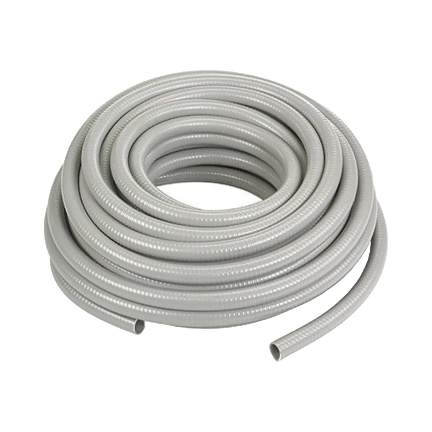 Manguera hermética flexible tipo PolyTuff no metálica, gris de 1" y 100 pies. Uso comercial/industrial.