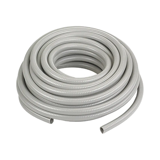 Manguera hermética flexible tipo PolyTuff no metálica, gris de 1" y 100 pies. Uso comercial/industrial.