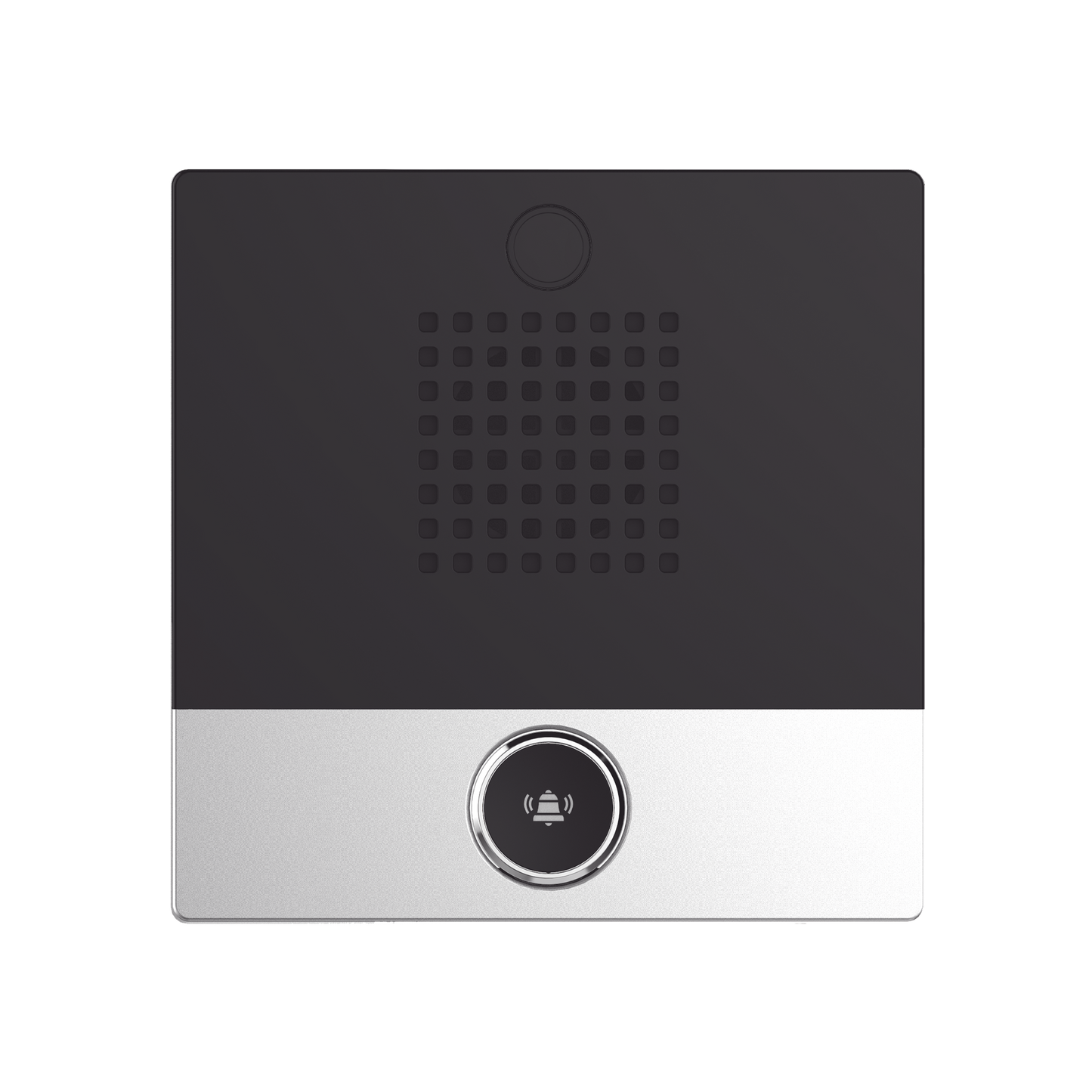 Mini Intercomunicador para hotelería y hospitales, con diseño elegante, PoE, 1 botón, 1 relevador integrado de salida y entrada.