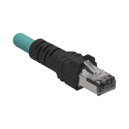 Cable de Conexión IndustrialNet Cat5e, de M12 D-Code Macho a Plug RJ45, Blindado S/FTP, Forro TPO, Color Azul Cerceta, 1 Metro