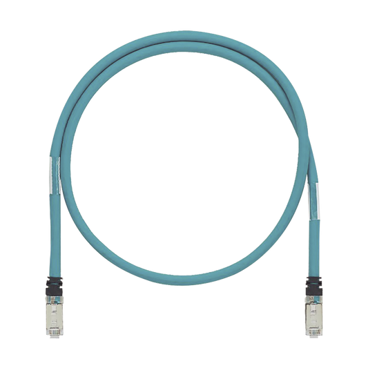 Patch Cord Cat6A de Grado Industrial 600V, Blindado SF/UTP, Calibre 26 AWG, Color Aqua, 30 cm.