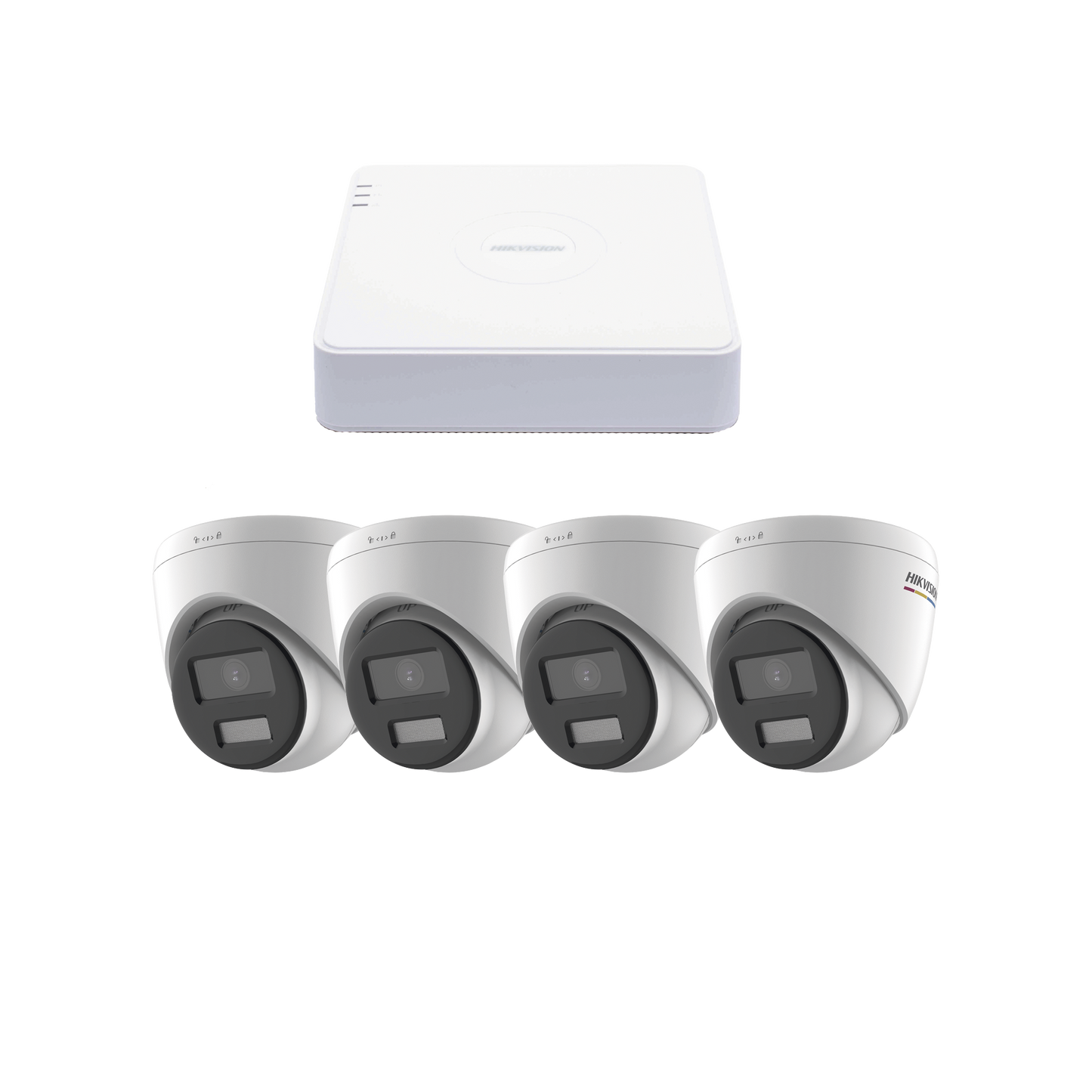Kit IP 1080p (2 Megapixel) / NVR de 4 Canales con 4 Puertos PoE / 4 Cámaras IP Turret ColorVu y ACUSENSE Lite