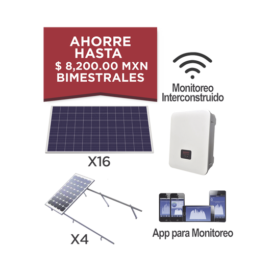 Kit solar para interconexión de 5 KW de potencia, 220 Vca con inversor cadena y paneles policristalinos.