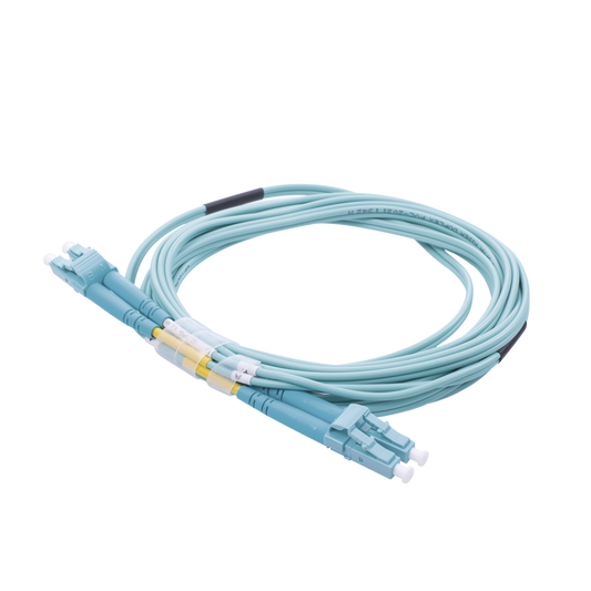 Jumper de Fibra Óptica Multimodo OM4 50/125 LC-LC OFNR (Riser), 2.0 mm, Dúplex, Aqua, 3 metros