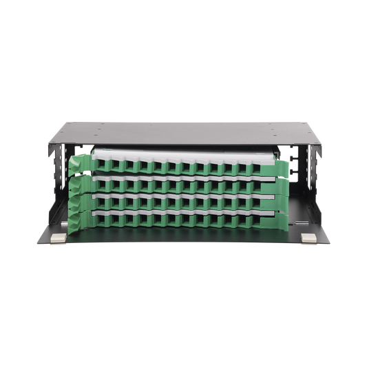 Distribuidor de Fibra Óptica con bandejas deslizables, vacío, 19in, acepta 48 adaptadores "LC Duplex" o "LC Simplex" o 48 "SC" Simplex, 3U