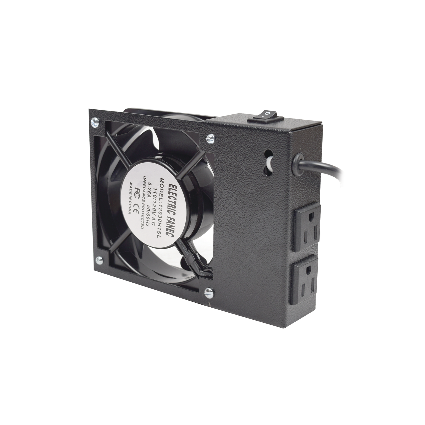 Ventilador 110 Vca con Clavija para Gabinete de Pared con 2 Tomas de Corriente.