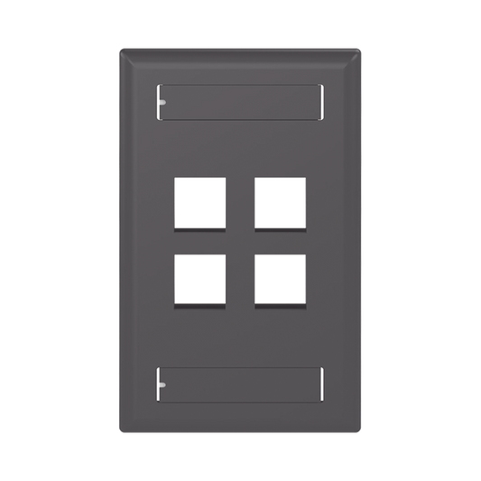 Placa de Pared Vertical, Salida Para 4 Puertos Keystone, Con Espacios Para Etiquetas, Color Negro