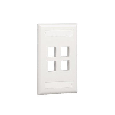 Placa de Pared Vertical, Salida Para 4 Puertos Keystone, Con Espacios Para Etiquetas, Color Blanco