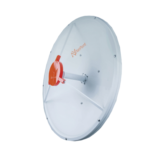 Antena de parabola profunda, blindada, con supresión al ruido de 3 ft, 4.5-5.5 GHz, Ganancia 34 dBi con SLANT de 45 ° y 90 °, ideal para hasta 60 km, Conectores N-hembra, montaje.