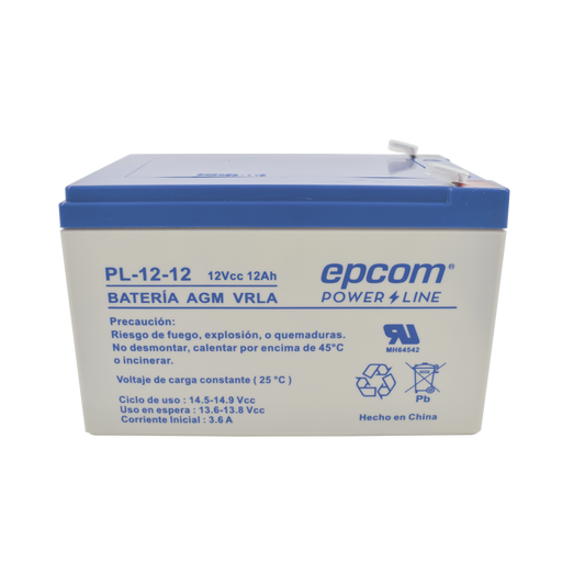 Batería 12 Vcc / 12 Ah / UL / Tecnología AGM-VRLA / Para uso en equipo electrónico Alarmas de intrusión / Incendio/ Control de acceso / Video Vigilancia / Terminales F2 / Cargador recomendado CHR-80.