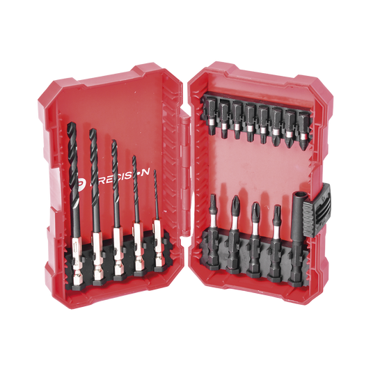 Juego de 18 Puntas y Brocas para Taladro Entrada Hexagonal 1/4". Incluye Estuche.
