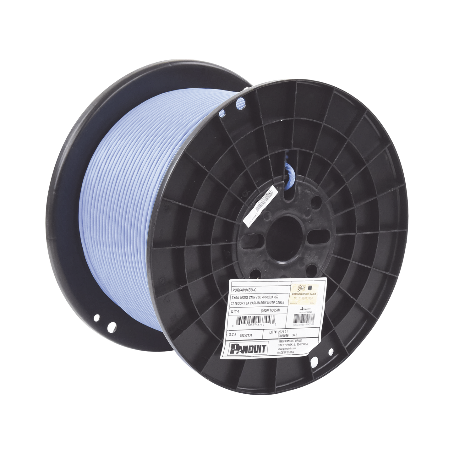 Bobina de Cable UTP de 4 Pares, Vari-MaTriX, Cat6A, 23 AWG, CMR (Riser), Color Azul, 305m