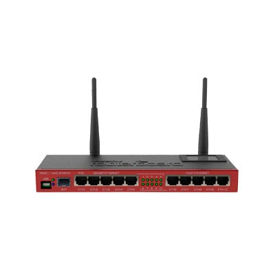 Router Board, 10 Puertos Ethernet, 1 Puerto SFP, Wi-Fi de Gran Cobertura 2.4 GHz Antenas de 4 dBi, hasta 1 Watt de potencia