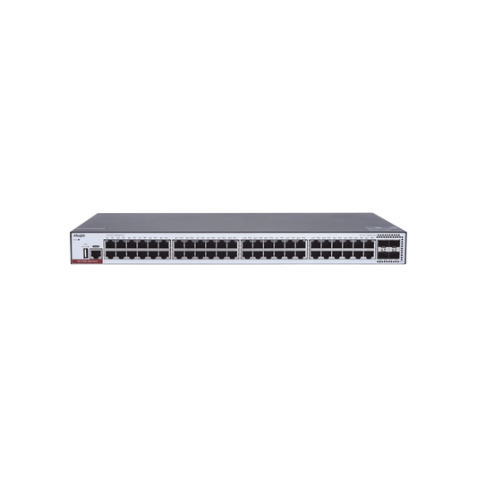 Switch Administrable Capa 3 con 48 puertos Gigabit + 4 SFP+ para fibra 10Gb, gestión gratuita desde la nube.