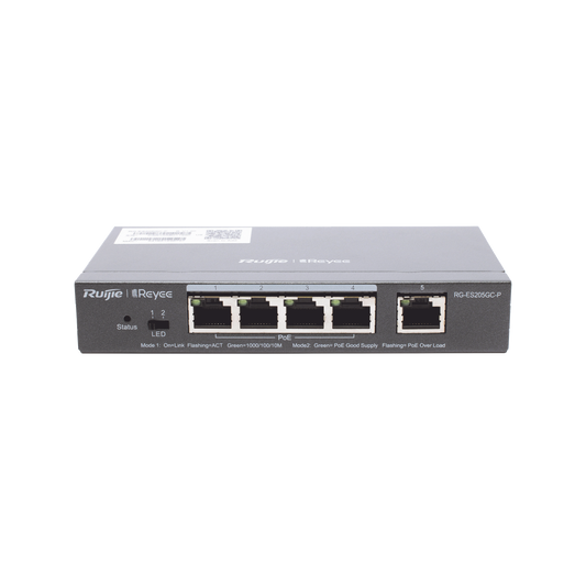 Switch Administrable PoE con 5 puertos Gigabit, 4 PoE 802.3af/at, gestión gratuita desde la nube, 54w