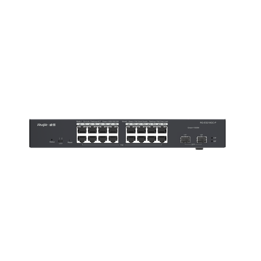 Switch Administrable PoE con 16 puertos Gigabit PoE 802.3af/at + 2 SFP para fibra 1Gb, gestión gratuita desde la nube, 240w