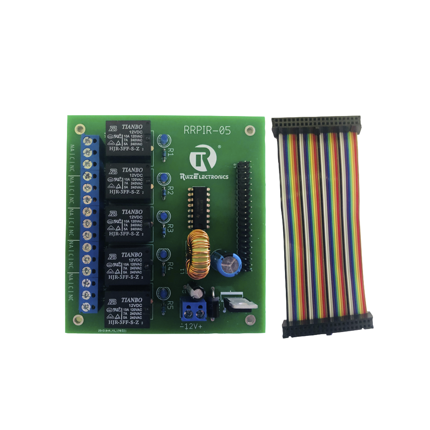 Tablilla interfaz de 5 relevadores con arnés 20x2 pines para Raspberry Pi