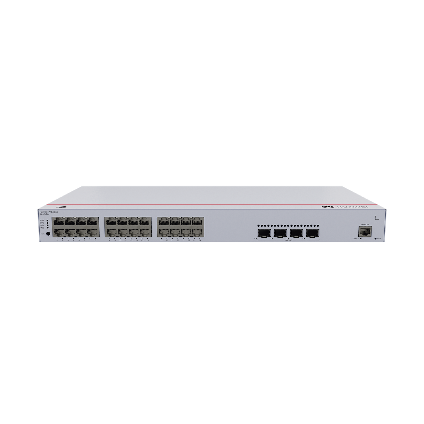 HUAWEI eKit - Switch Gigabit Administrable PoE Capa 3 / 24 puertos 10/100/1000 Mbps (PoE) / 4 Puertos SFP+ Uplink / 400W / PoE Perpetuo / iStack / Administración Nube Gratis