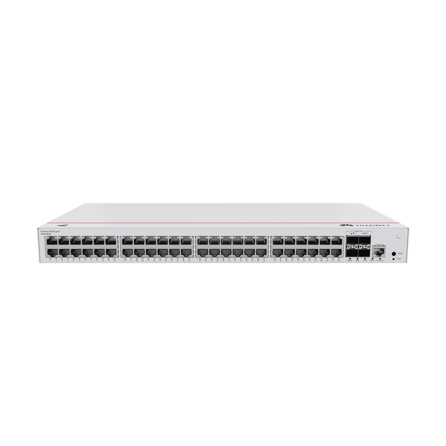 HUAWEI eKit - Switch Gigabit Administrable PoE Capa 3 / 48 puertos 10/100/1000 Mbps (PoE) / 4 Puertos SFP+ Uplink / 380W / PoE Perpetuo / iStack / Administración Nube Gratis