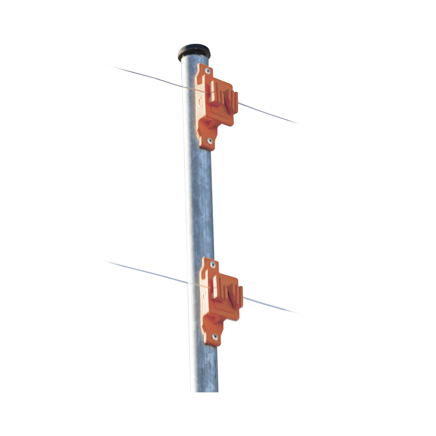 Aislador de Paso color Naranja reforzado para cercos eléctricos, resistente al clima extremoso