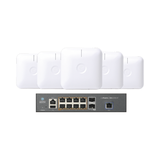 Starter Kit Wi-Fi Empresarial de 5 Access Point PLE410 y 1 Switch PoE EX2010P