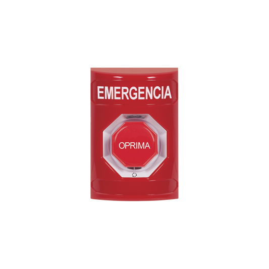 Botón de Emergencia en Español,  Color Rojo, Acción Mantenida, Girar para Restablecer y LED Multicolor