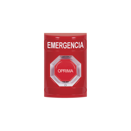 Botón de Emergencia, Texto en Español, Color Rojo, Acción Mantenida, Girar para Restablecer y LED Multicolor