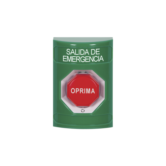 Botón de Salida de Emergencia , Texto en Español,  Acción Mantenida, Girar para Restablecer, LED de iluminación