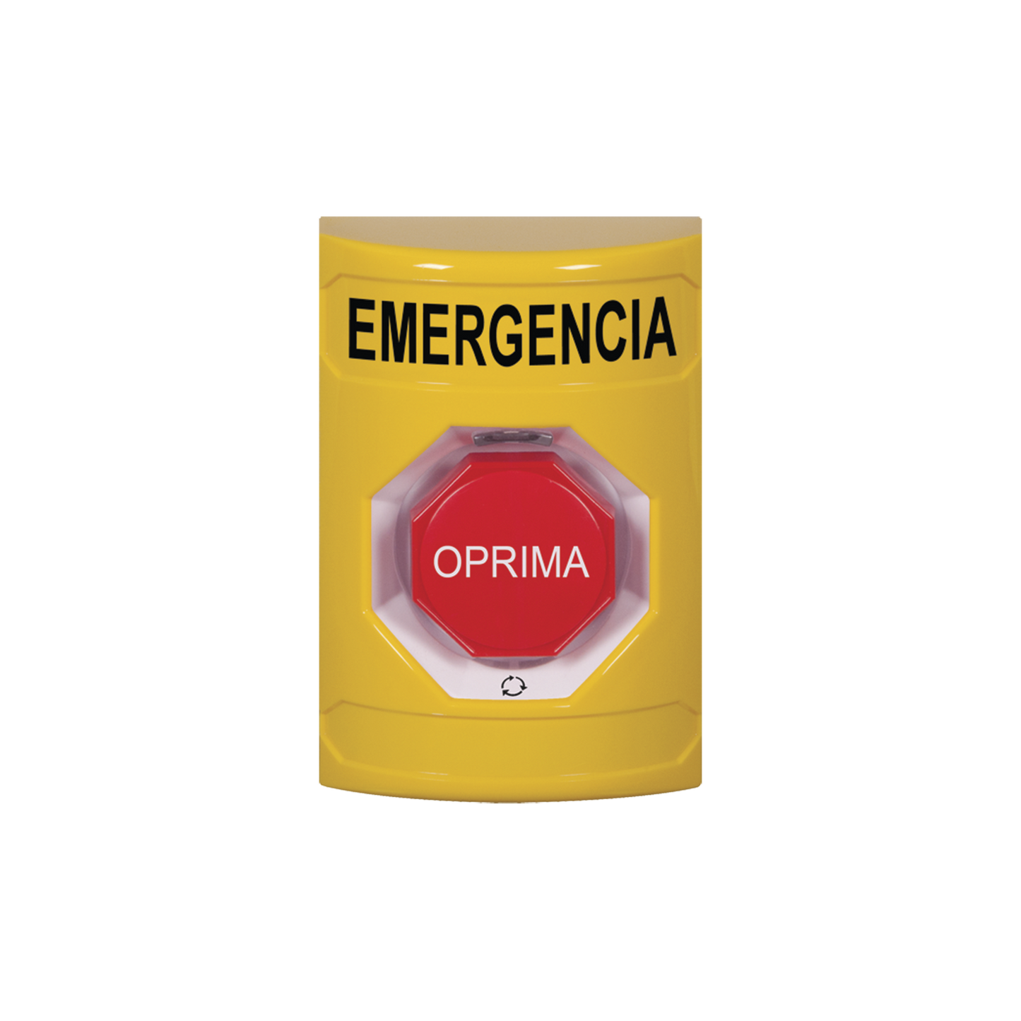 Botón de Emergencia en Español, Color Amarillo, Acción Mantenida, Girar para Restablecer y LED Multicolor