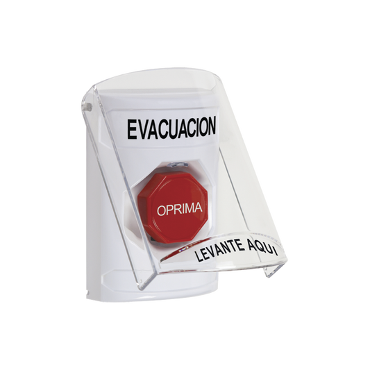 Botón de Evacuación, Texto en Español, Tapa Protectora de Policarbonato Súper Resistente, Restablecimiento con Llave