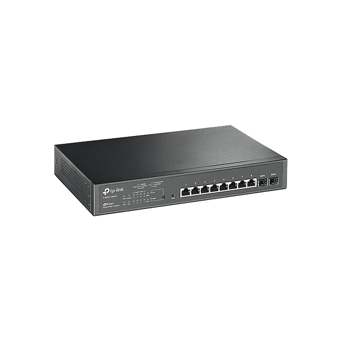 Smart Switch PoE+ JetStream administrable Capa 2, 8 puertos 10/100/1000 Mbps + 2 puertos SFP 116 W