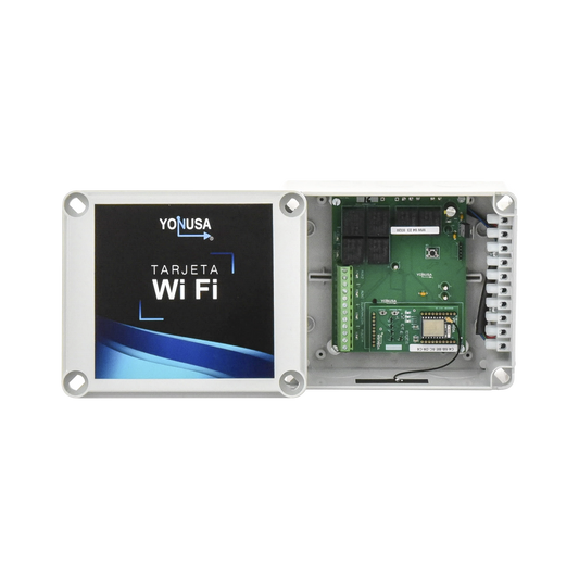 Modulo WIFI con gabinete para uso en Energizadores YONUSA/Aplicación sin costo/Activación Remota de 4 salidas tipo Relay con alta capacidad.