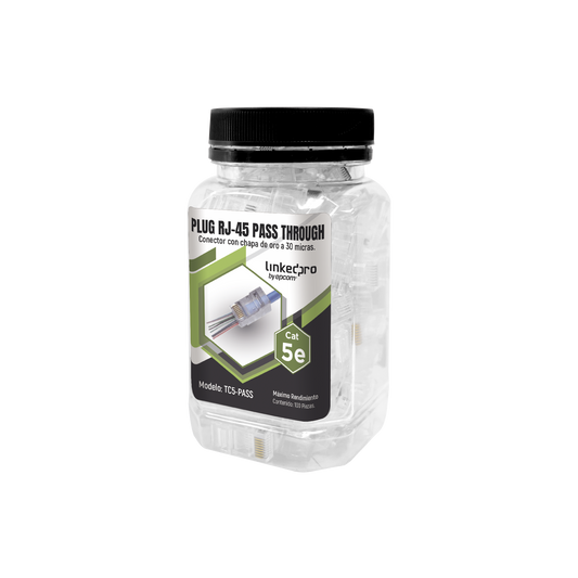 Bote con 100 Plugs Pass through RJ45 Cat5e sin blindaje, chapado de oro a 30 micras para durabilidad extrema