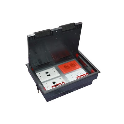Caja de piso para cuatro módulos universales (Socket M4), para alimentación eléctrica y redes de datos (11000-43401) No incluye faceplates