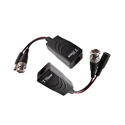 Kit de transceptores activos con conector para alimentación (12V/24Vcc/AC) TurboHD para aplicaciones de video por UTP Cat5e/6 en HD. Distancia de hasta 150 m en 4K