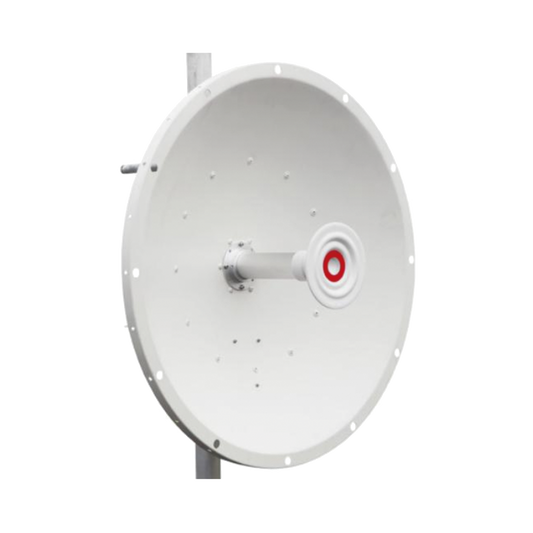 Antena direccional de 2ft, 5.1 a 7.1 GHz, Ganancia 30 dBi, Conectores RP-SMA, Polarización doble, incluye montaje para torre o mástil