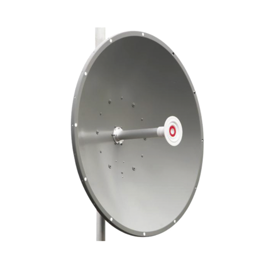 Antena direccional de 3 ft, 5.1 a 7.1 GHz, Ganancia 34 dBi, Conectores RP-SMA, Polarización doble, incluye montaje para torre o mástil