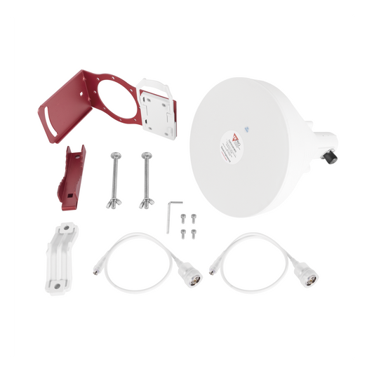 Antena Sectorial Simétrica de 30 °, 19 dBi, 4.9-6.5 GHz, Ideal para ambientes de alto ruido,  Tipo de conector N-Hembra, con montaje y jumpers incluidos