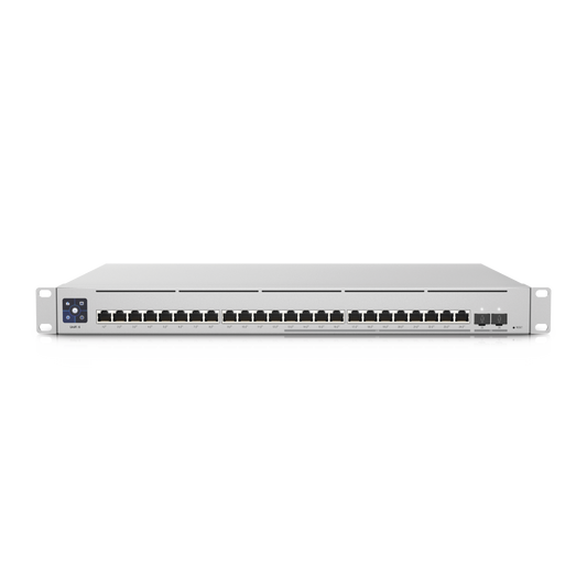 UniFi Switch Empresarial Capa 3 de 24 puertos PoE 802.3af/at (12 puertos 2.5G y 12 puertos 1G) + 2 puertos 1/10G SFP+, 400W, pantalla informativa