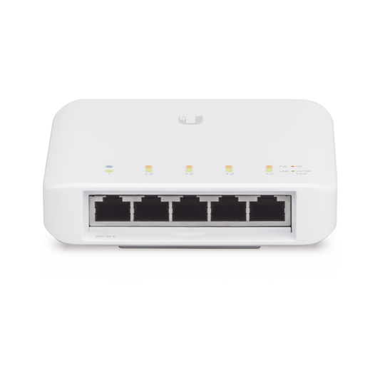 Switch UniFi FLEX de 5 puertos para semi-exterior IP55 (1 x PoE de entrada 802.3af/at/bt y 4 puertos PoE de salida 802.3af)