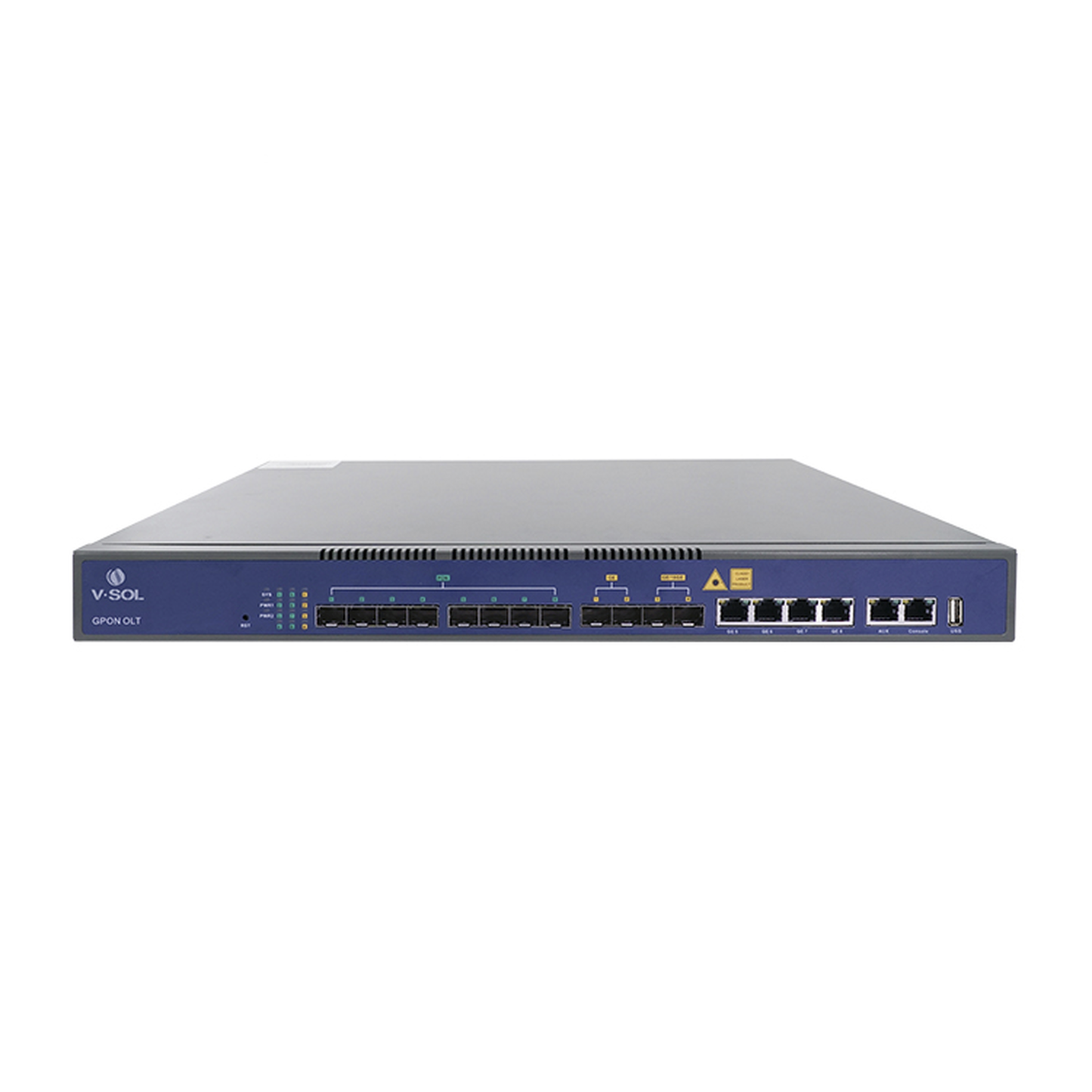 OLT de 8 puertos GPON con 8 puertos Uplink (4 puertos Gigabit Ethernet + 2 puertos SFP + 2 puertos SFP+) hasta 1,024 ONUs