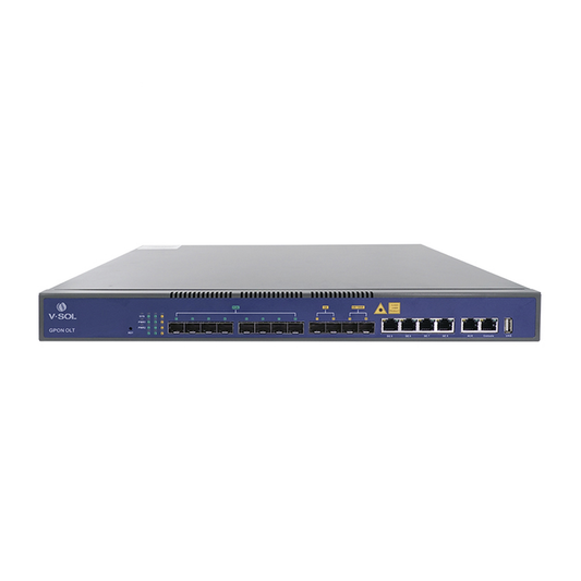 OLT de 8 puertos GPON con 8 puertos Uplink (4 puertos Gigabit Ethernet + 2 puertos SFP + 2 puertos SFP+) hasta 1,024 ONUs